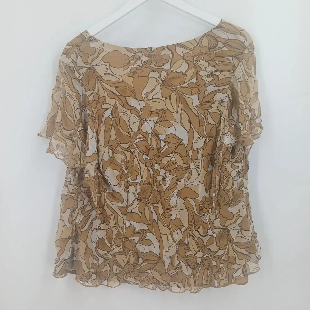 womans signature by robbie bee plus size 24W brown sheer overlay shirt blouse